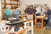 The Sunnyside Woodworkers on the job,  Don Wait, Bill Hain, Stan Gray, Don Oxley and George Gibbs.